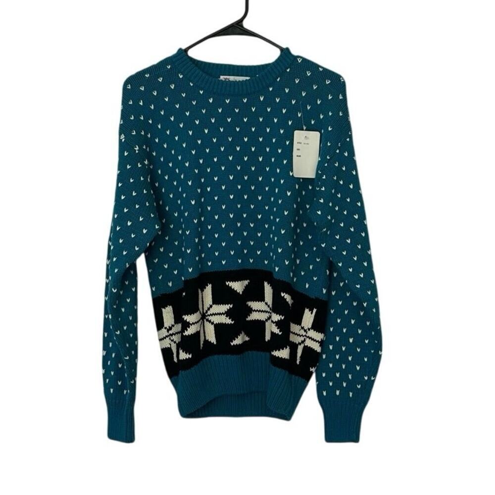 Vintage NWT Parker of Vienna Fair Isle Nordic‎ Sweater Size M Blue Deadstock